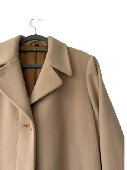 Four Seasons cashmere wool tan beige button up long line overcoat jacket - Picture 2 of 6